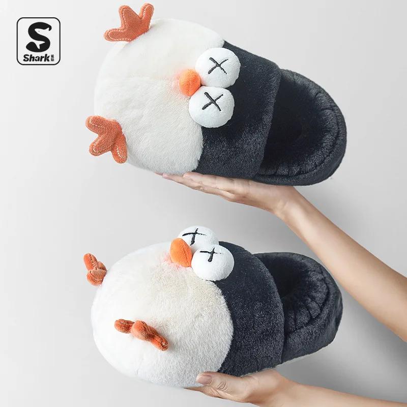 Модные хлопковые тапочки женские зимние домашние плюшевые тапочки на плоской подошве милые тапочки с животными Большие размеры нескользящие теплые туфли унисекс Chinelos Planos