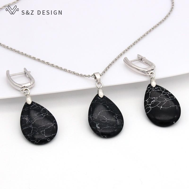 Винтажные висячие серьги с каплями воды из синтетической бирюзы, комплекты ювелирных изделий для женщин, свадебное ожерелье цвета розового золота