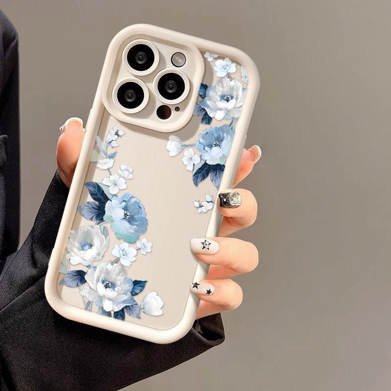 Синие и белые цветы для чехла телефона iPhone17PorMax 14 Apple 13 матовый 12/15 Премиум 11 мелкие отверстия