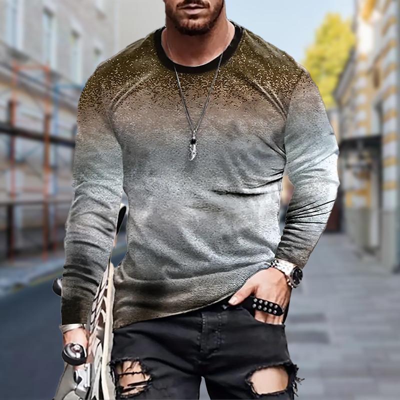 New 3D Purple Gradient Print Mens Tshirts Long Sleeve Tees Round Neck Casual Pullover Mens Clothing Plus Size