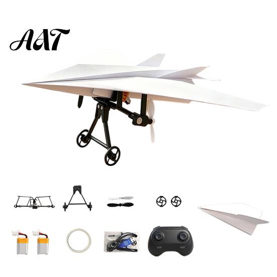 Remote Control Paper Airplane Kit, DIY Electric RC Plane with Gyro Set Stabilizer, Dual Propellers, Lightweight Glider Assembly Toy for Beginner