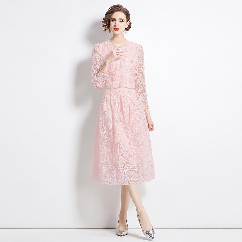 Женский комплект из двух предметов с цветочной вышивкой, женский костюм, элегантная рубашка с длинным рукавом, юбка средней длины, комплект из 2 предметов