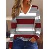 Striped Checkered Printed Pattern Women's Long Sleeved T-shirt, Winter Warm T-shirt Top, Fashionable Casual T-shirt, Must-have Top for Parties