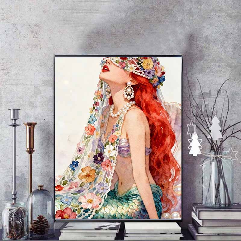 Disney 5D DIY Diamond Painting Ariel Watercolor Illustration, Embroidery Mosaic Cross Stitch Home Decor Gifts  Crafts