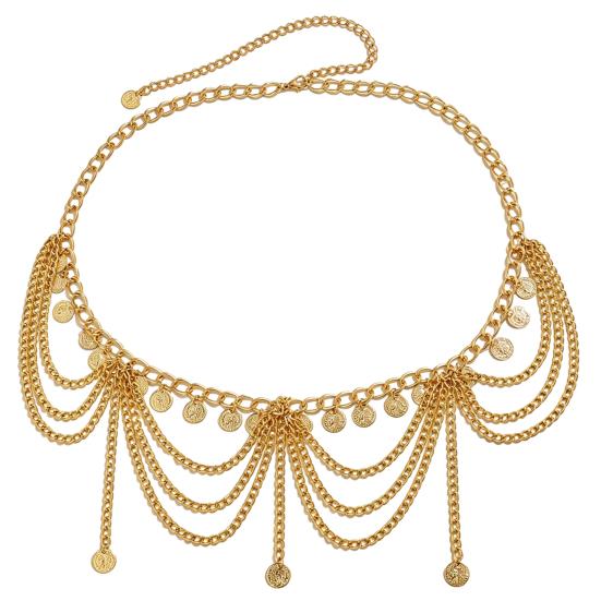 Women Waist Chain, Multi Layered with Coin Discs Pendant Belly Chains, Flexible Alloy Chain for Dance Skirts Beachwear