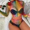 Сексуальный женский костюм с длинными рукавами, цветной сетчатый костюм, эротическое нижнее белье, полое сексуальное сетчатое нижнее белье, экзотические костюмы