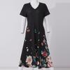 Women's Summer Casual Fashion Print Pocket Short Sleeve V-Neck Swing Dress