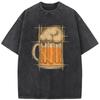 Beer Math Geometry Print Unisex Washed T-Shirt Novelty Cotton Summer Bleached Tshirt Funny Casual Loose Bleach Tops Tee