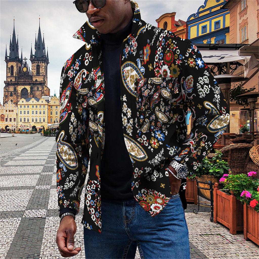 Мужская модная тенденция, повседневная повседневная куртка на пуговицах с длинным рукавом с принтом