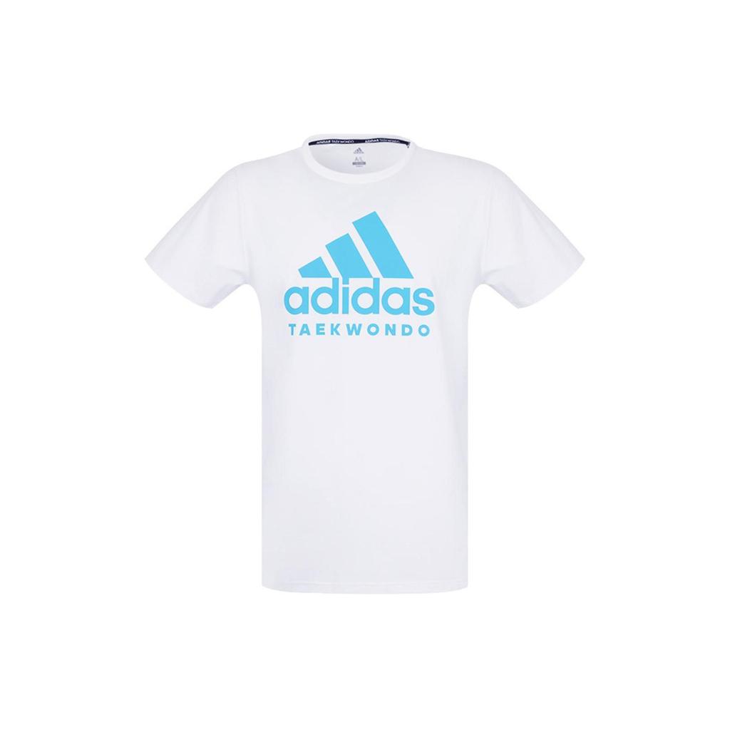 adidas Футболка с логотипом и буквенным принтом, дышащая, спортивная, с круглым вырезом, коротким рукавом, для бега, американская винтажная, мужская, цвет белый, синий ADICTT-WBU-1