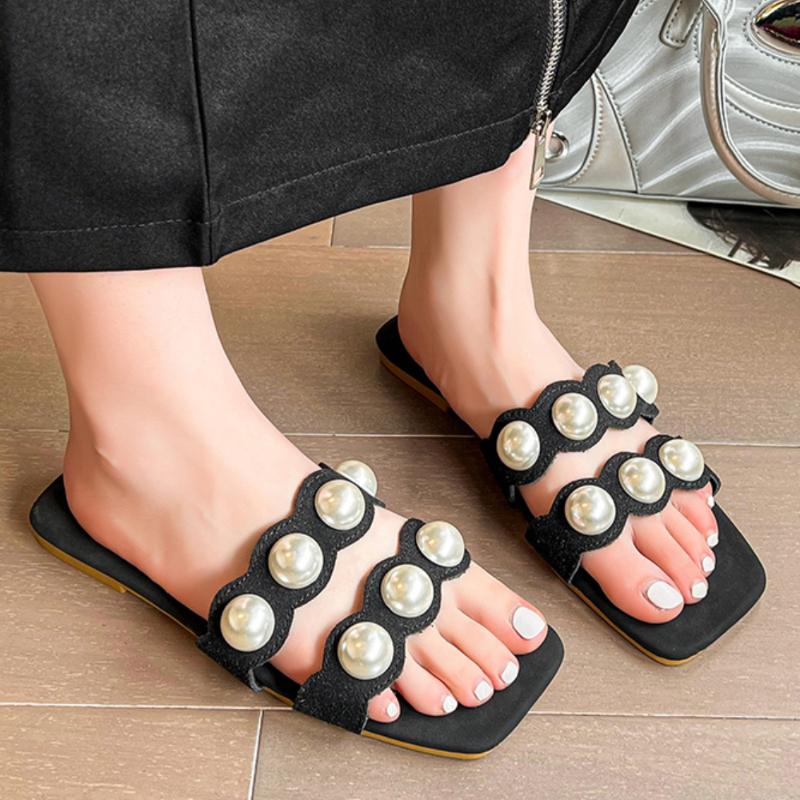 Новые модные женские тапочки Модные повседневные жемчужные однотонные балетки Простые уличные удобные с мягкой подошвой Пляжные сандалии Женская обувь