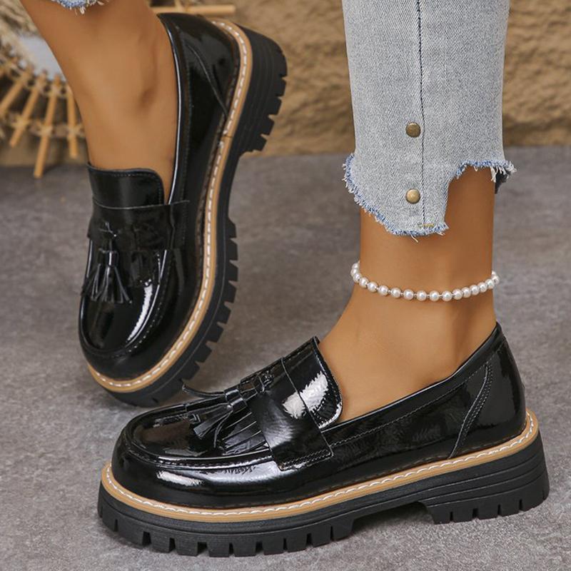 Fashion Women Shoes Casual Tassel Solid Loafers Shoes for Women Spring Autumn 2025 Round Toe Sneakers Women's Loafers Square Heel Shoes