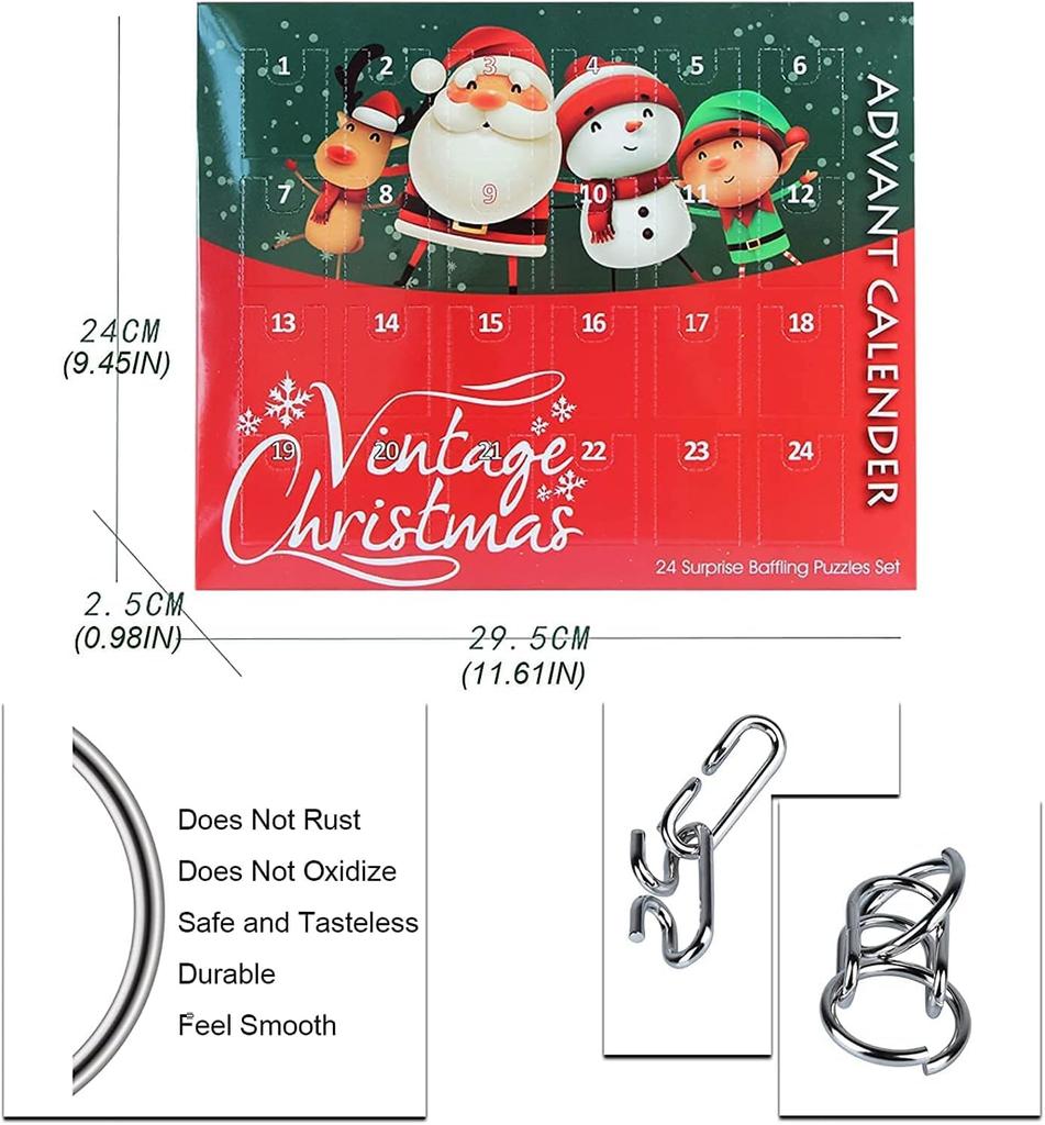 OBEST Christmas Puzzle Set of Advent Wire 3D Brain Training Hand Educational IQ Ages Rings, 24, Calendar, Puzzle, Metal, Puzzle, Toy, Puzzle, Game,