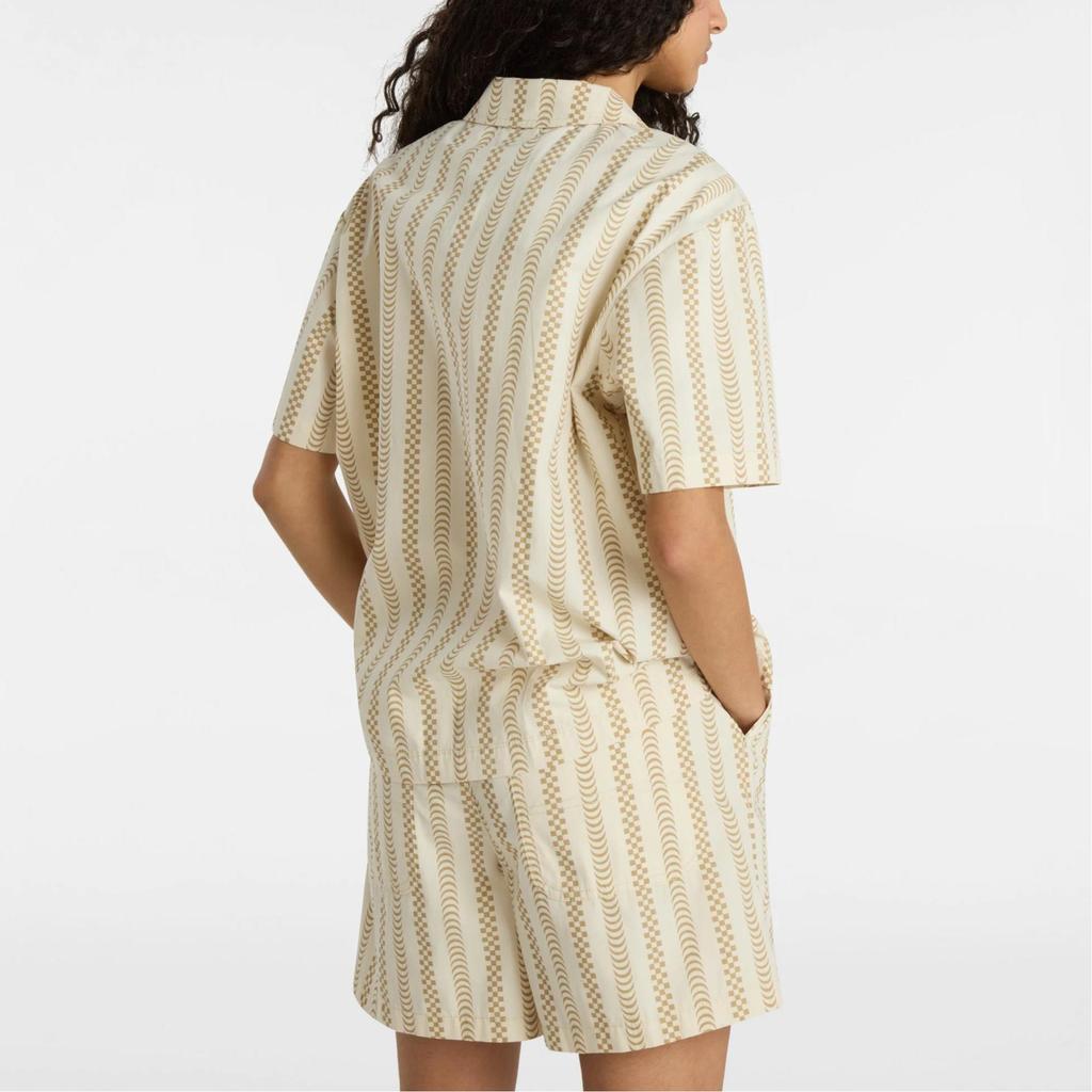 Vans Stripe Print Camp Collar Short Sleeve Shirt Beige Brown Women VN000G3NDJR