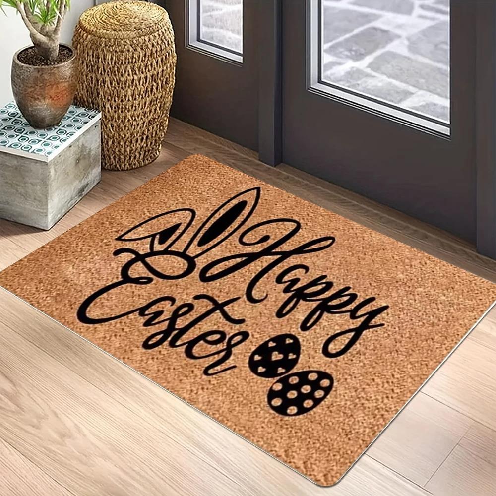 VIKAMA Welcome Carrot Pattern Carpet Mat Rug - Colorful Rabbit Silhouettes Paw Prints Easter Home Decoration Welcome Mat