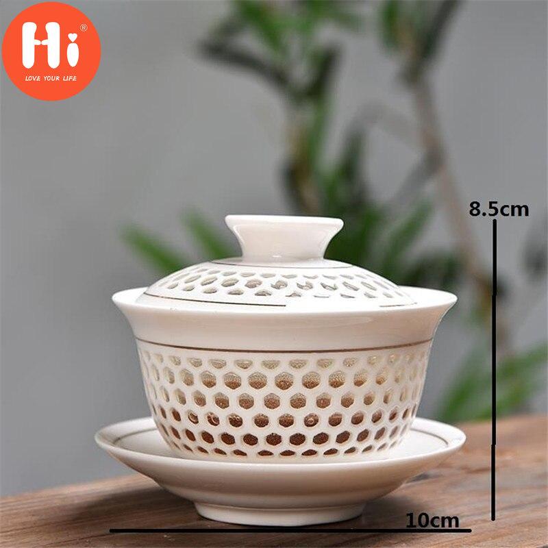 Фарфоровые полые чайные чашки синего и белого цвета, керамическая офисная чайная чаша Kung Fu Gaiwan с крышкой, 160 мл