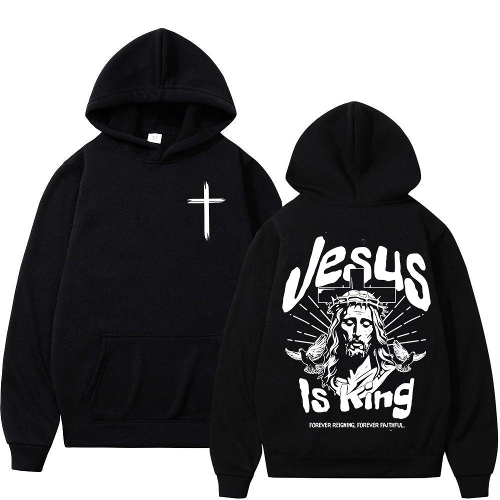 Jesus Is King Christian Bible Verse Hoodies Men Women Clothing Fashion Long Sleeve Sweatshirts Fleece Casual Oversized Pullover