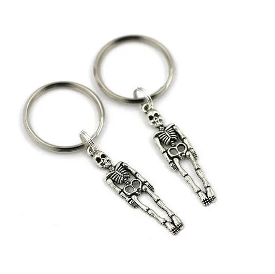 Creative Fashion Gifts Foldable Men Personalized Creative Skull Pendant Key Chain Antique Silver Metal Accessories Decoration