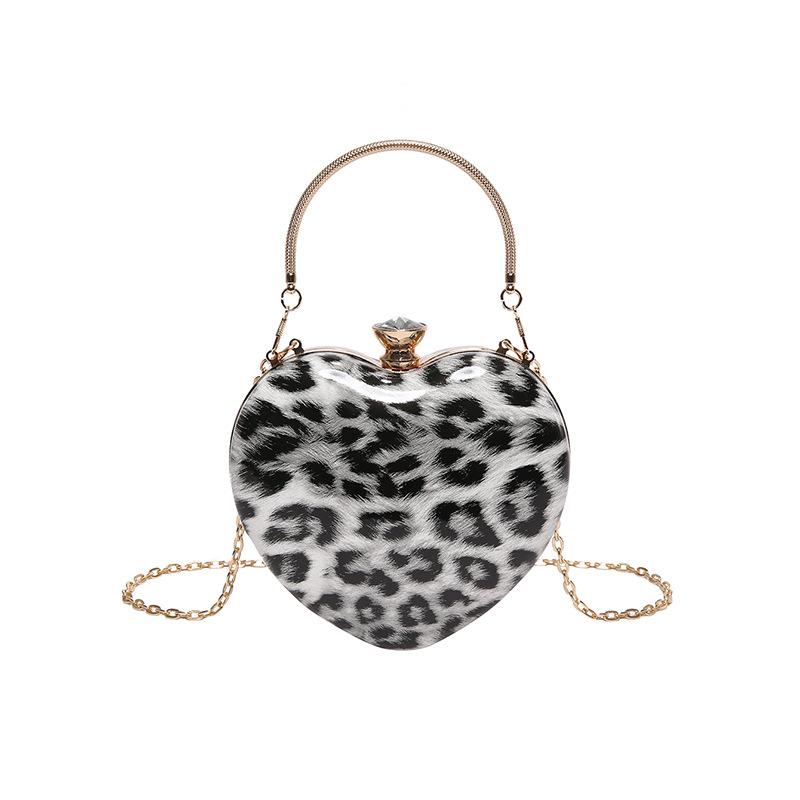 2025 Ladies Fashion Evening Clutch Bag Heart Shape Acrylic Leopard Print Luxury Handbag Shoulder Bag Women Wrist Bag