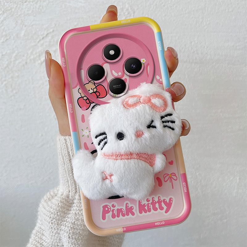 KEYSION Cute 3D Cartoon Plush Case for Redmi 14C with Lanyard Soft Silicone Shockproof Phone Back Cover for Xiaomi POCO C75