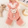 Winter Thickened Sherpa Overalls for Small Pets Dog Cat Double-Layered Thermal Coat with Bear Pocket Puppy Clothes