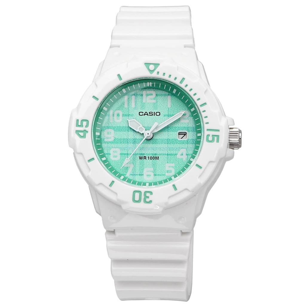 Casio Аналоговые часы LRW-200H-3CV для женщин и детей, глянцево-белые с зеленым клетчатым узором, модель для зарубежного рынка [параллельный импорт]