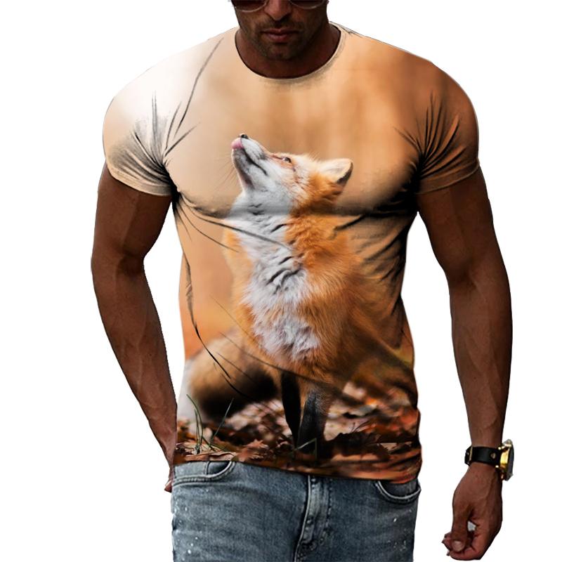 Fashion Personality Fox Graphic T Shirts Summer Men Casual Animal Pattern Printing T-shirt Hip Hop Harajuku Style T-shirt Top
