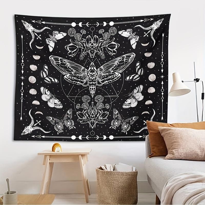 VIKAMA Moth Moon Phase Tapestry Gothic Style Butterfly Starry Sky Wall Tapestry Bedroom and Dormitory Aesthetics Home Decor