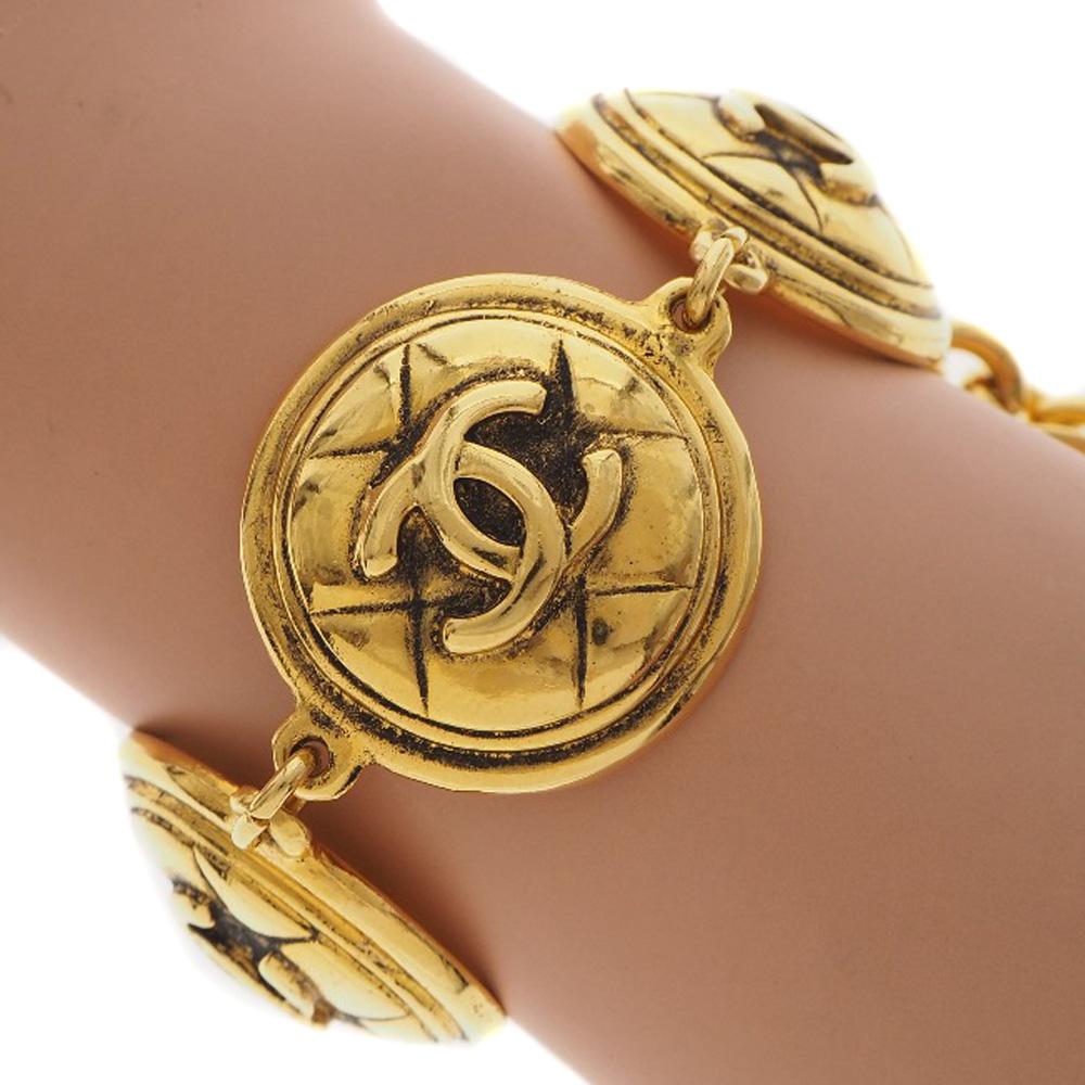 CHANEL COCO Mark Bracelet Matelasse vintage gold Plated Gold 71.2g Women Used