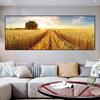 Landscape Golden Wheat Field Tree At Sunset Panorama Canvas Painting Posters and Prints Wall Art Pictures Home Decor No Frame