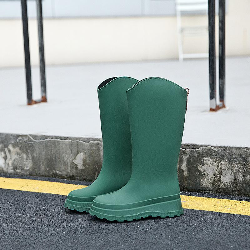 Высокие дождевые туфли женские новые однотонные нескользящие на толстой подошве водные туфли длинные резиновые сапоги модные водные сапоги терморезиновые туфли