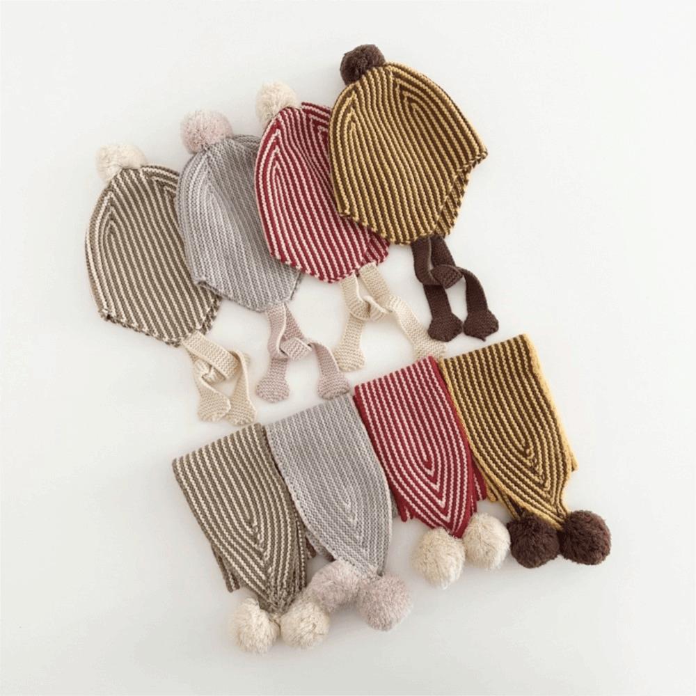 Ear Cap Wool Beanie Hat Fur Ball Warm Knitted Cap Cute Children Scarf Hat Set Girls