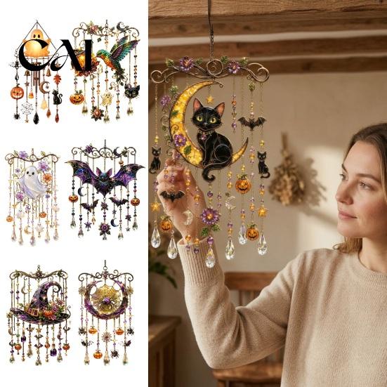 Spooky Window Suncatcher Halloween Wind Chime, Colorful Bird Sun Catcher, Cute Seasonal Party Hanging Decor Ghost Windchime, Decoration for