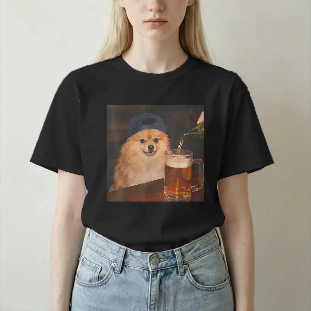 Unisex Unisexs Pomeranian Drinking Beer T Shirts 100 Cotton Clothing Funny Short Sleeve Round Neck Tees Summer Tshirt