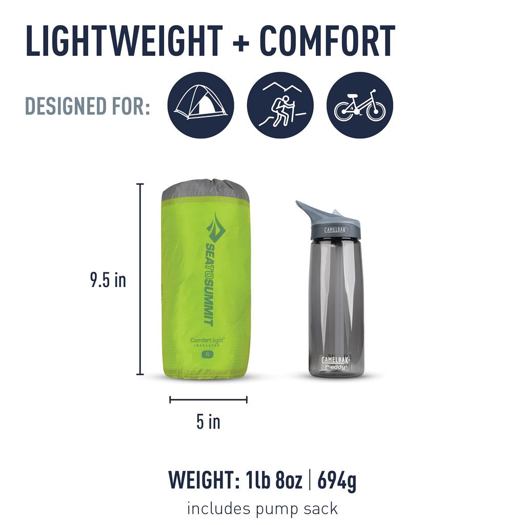 Легкий утепленный спальный коврик Sea to Summit Comfort для пешего туризма и кемпинга, стандартный (72 x 21,5 x 2,5 дюйма)