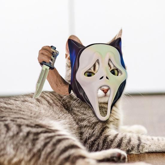 Spooky Cat Mask Pets Screaming Ghost Cosplay Mask Creepy Ghost Cat Mask for Cosplay