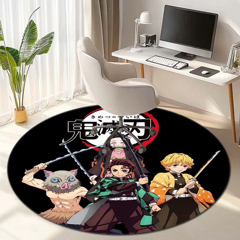 Classic Japanese-style cartoon Demon Slayer round rug, home soft decorative anti-slip yoga mat and chair mat, outdoor floor mat carpet K7