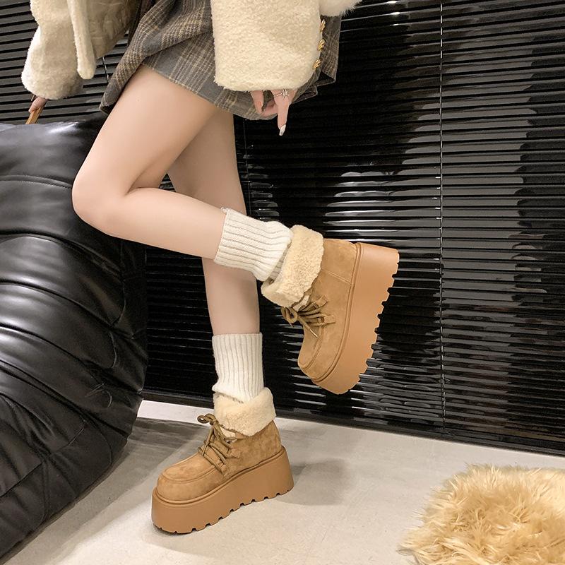 Северо-восточные универсальные зимние ботинки из мягкой кожи женские 2025 новые на толстой подошве с увеличением высоты, толстый бархат, теплые, в зарубежном стиле, женские зимние хлопковые ботинки