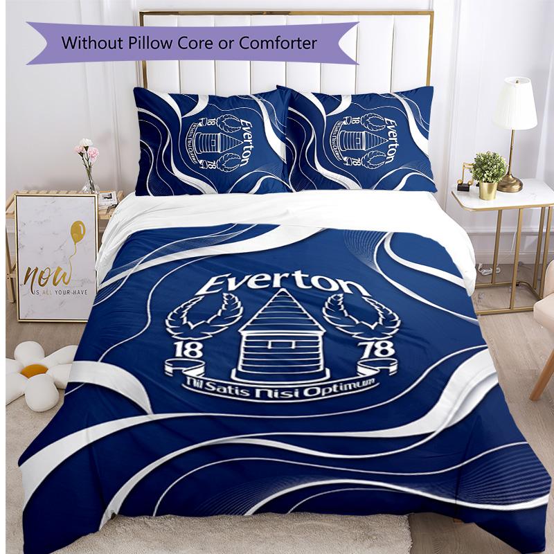 Everton Football Printed 3 Pieces Bedding Set, Comfortable Skin Friendly Bedroom Duvet Cover Set