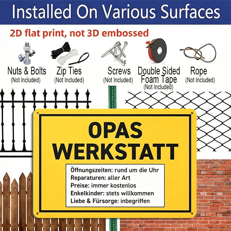 2D Flat, 1pc Vintage Metal Sign Opas Werkstatt (Grandpa'S Workshop) - Retro German Wall Decor, Multifunctional Craftsman Gift for Father'S Day and