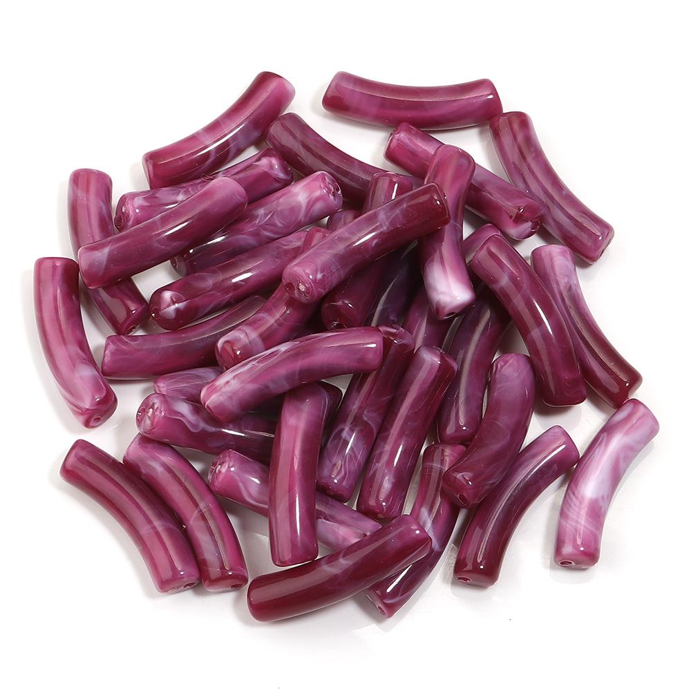 30pcs/lot Acrylic Curved Tube Beads Dual Color Thin Bamboo Shape Loose Spacer Bead For DIY Bracelet Necklace Jewelry Accessories
