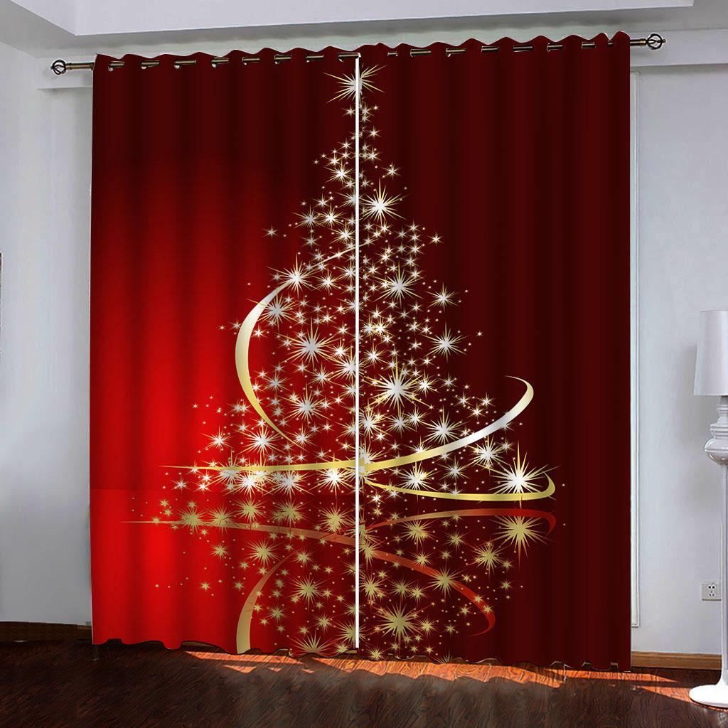 2 Panel Christmas Golden Bell 3D Digital Printed Curtain Classic Style Polyester Curtain, Bedroom Living Room Floor Curtain