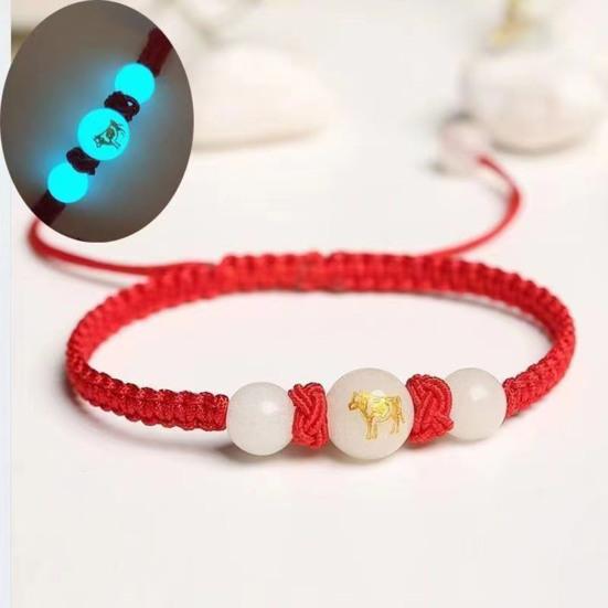 Браслет на удачу в год змеи из красной веревки, плетеная цепочка на руку, светящийся камень, регулируемый, плетеный вручную, браслет на запястье в год змеи, подарочный браслет на новый год