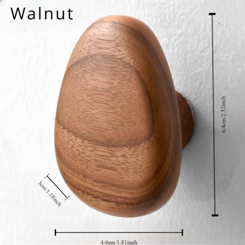 Scandinavian Solid Wood Handle Clothes Hook Coat Hook Wall-Mounted Hook Punch-Free Door Hanging Clothes Hanger Pebble Cabinet Door