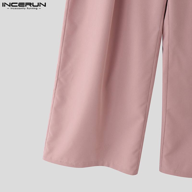 INCERUN Мужские брюки с высокой талией, на молнии, повседневные, длинные, с разрезами, широкие штанины