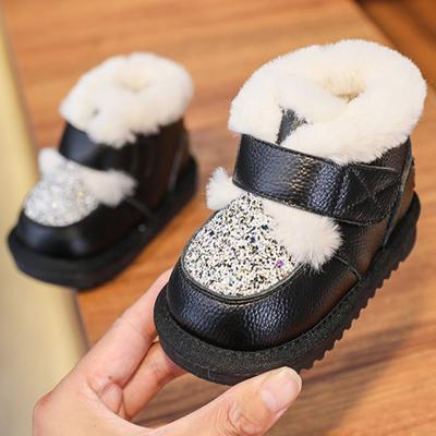 Детские зимние сапоги, сапоги для маленьких девочек, зимняя обувь для малышей, теплая плюшевая кожаная детская обувь с мягкой подошвой, детские ботинки с блестками