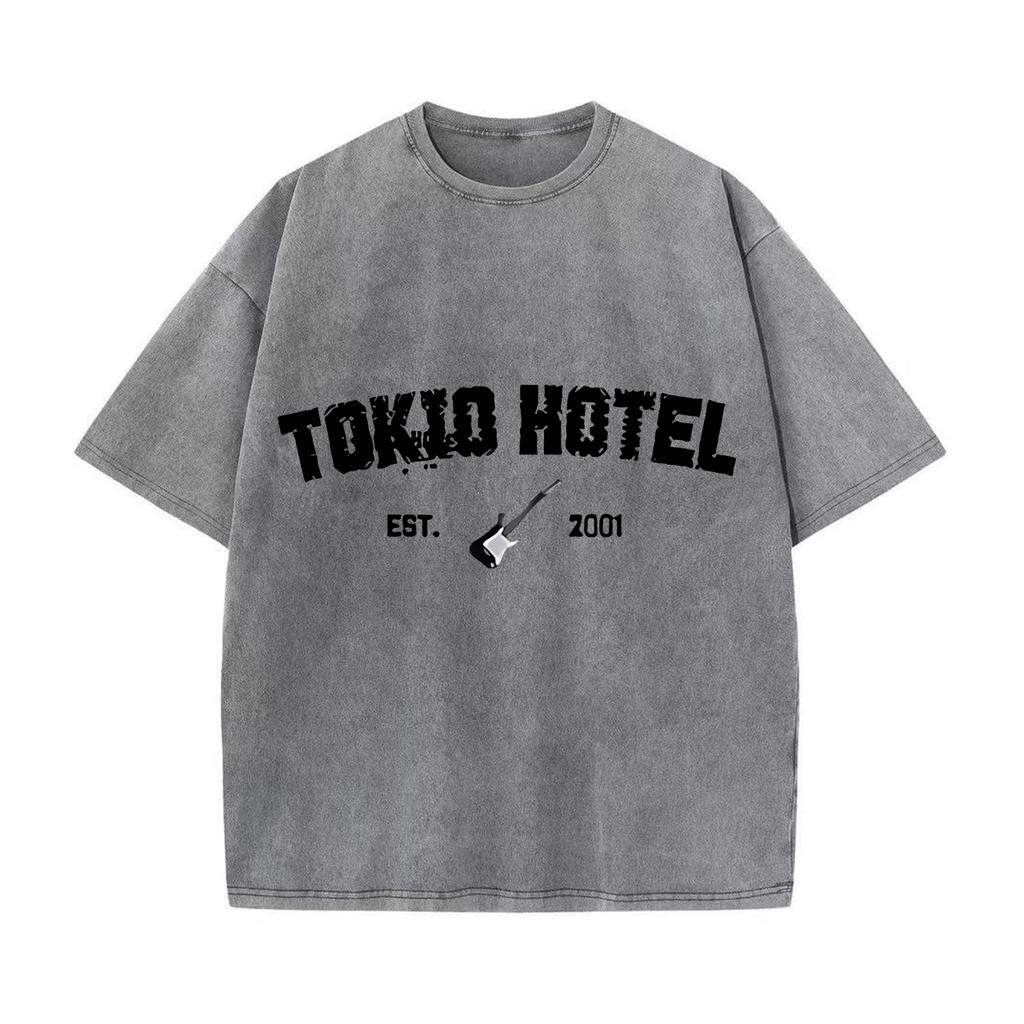 Ретро-стираемая винтажная футболка Rock Band Tokio Hotel Футболка Kaulitz Мужская модная повседневная толстовка-пуловер Мужская женская футболка