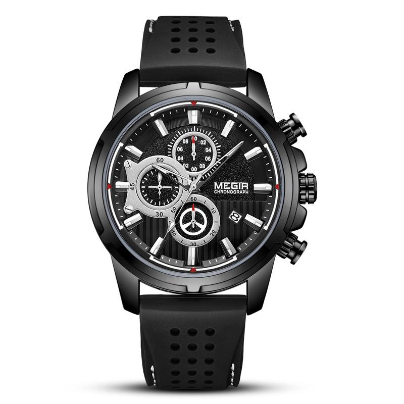 Часы Мужские Многофункциональные Хронограф Большой Циферблат Часы Силиконовые Спортивные Мужские Часы 2101