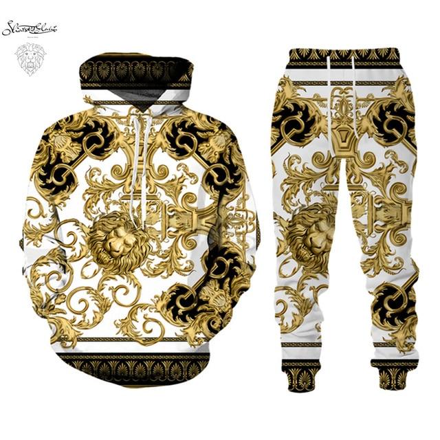 Animal 3D Print Men Hoodie Set Lion Brand Tracksuits Men Fashion Cool Hoodie Pants 2 Pcs Suit Personality Women Sweatershirt