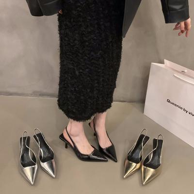 Серебряные туфли на высоком каблуке с острым носком, темпераментные босоножки с сумкой на голове, сказочные туфли 2024 года, новые французские туфли-пустышки для весны и лета